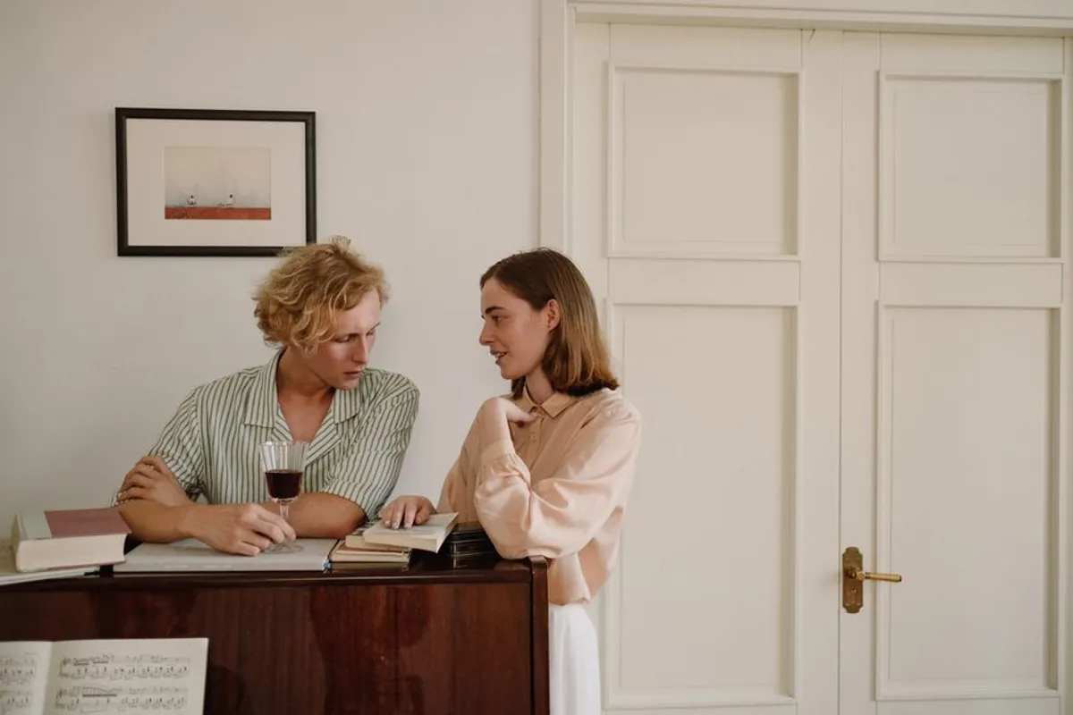 Couple having a warm conversation at home in the evening